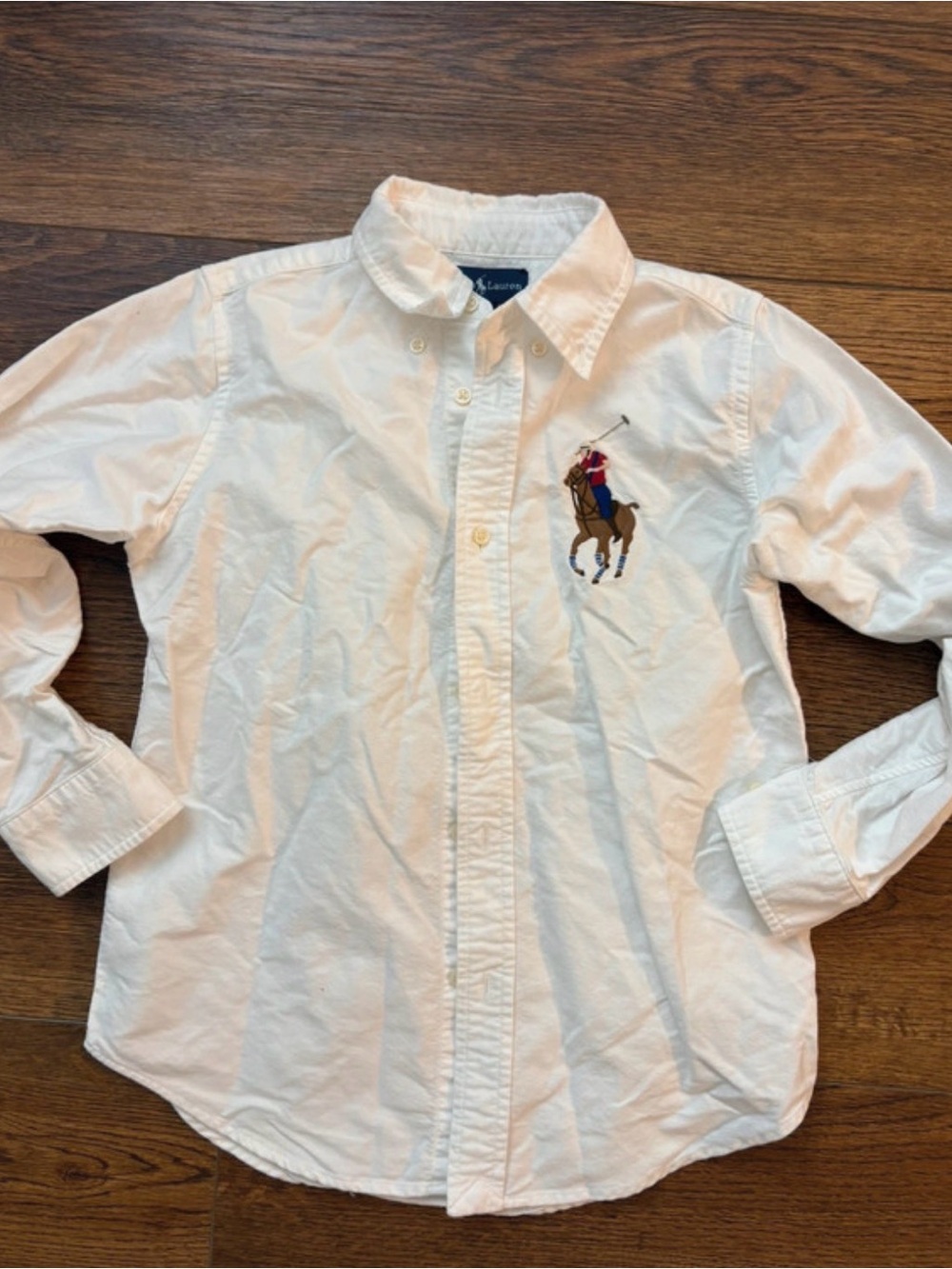 Ralph Lauren White Button-Down Oxford Shirt with Polo Rider Embroidery